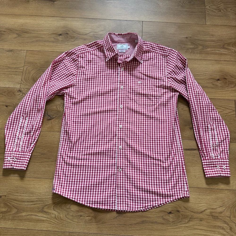 Southern Tide Men’s Red‎ Gingham Button Down Shirt Medium Trim Fit Cotton
